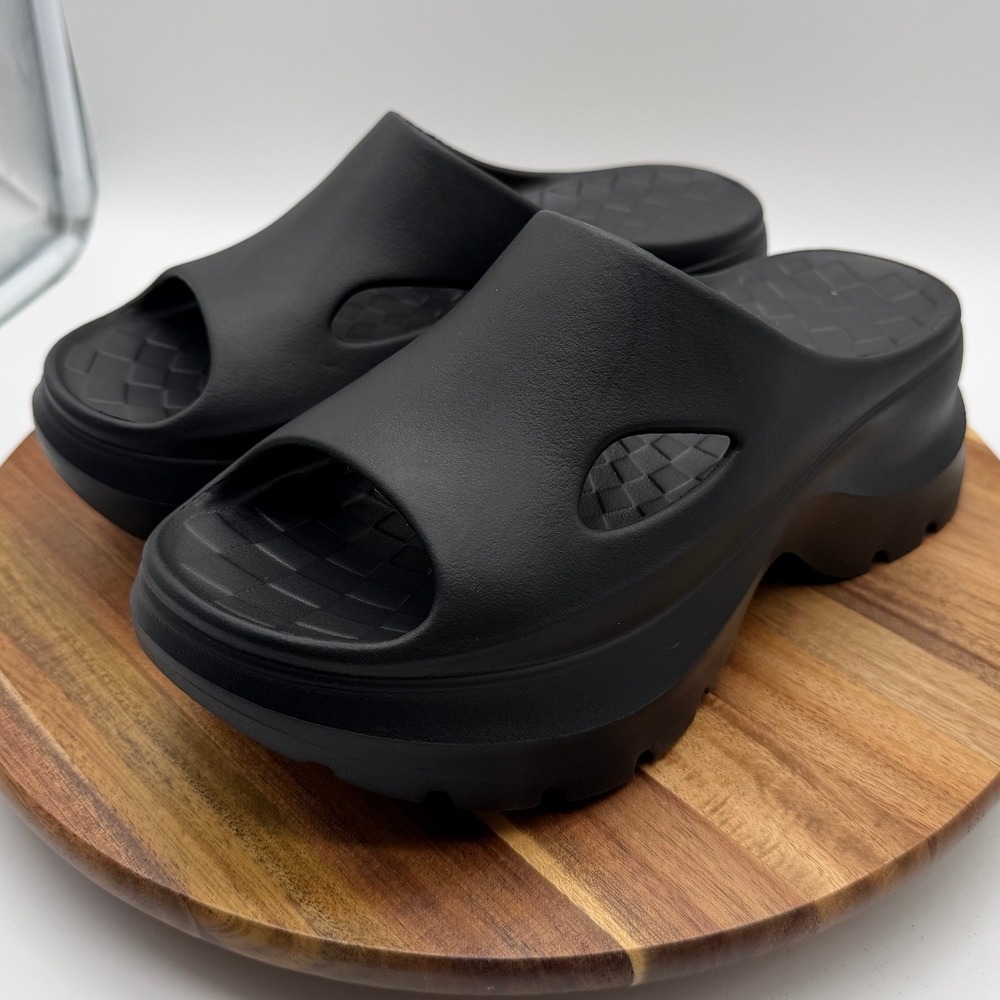 Black US 8-9/EU 39-40 Chunky Platform Slide Sandals Lug Sole EVA Foam Slides